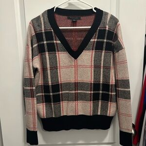 Tahari V-Neck Plaid Sweater Size M